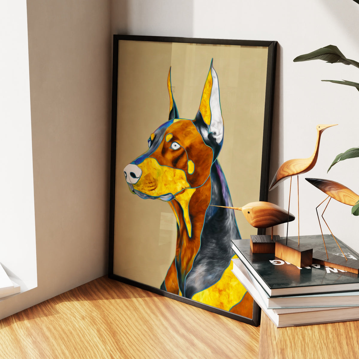 Doberman Geometric Profile — Doberman Geometric Profile New   Living Room Wall Apartment Zoom 199