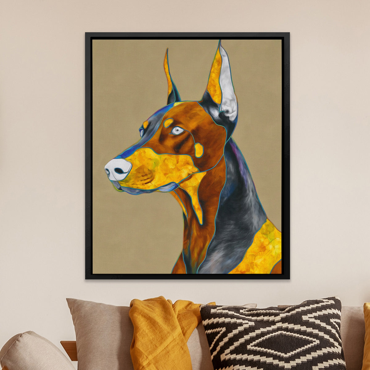Doberman Geometric Profile — Doberman Geometric Profile Orange Room Zoom 239