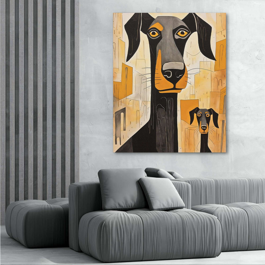 Doberman's Love in a living room