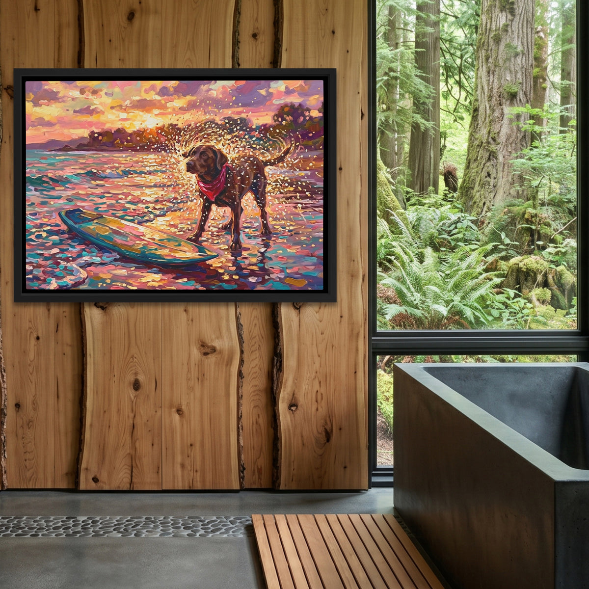 Dog Golden Surfboard — Dog Golden Surfboard Outdoor Bathroom Log Land 171