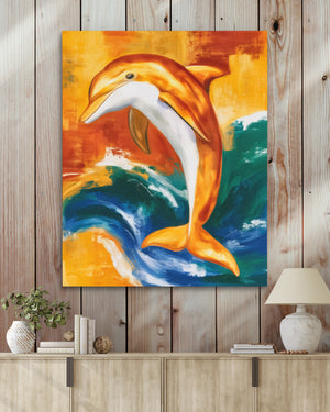 Dolphin Arching Leap — Dolphin Arching Leap Wood Walls With Table 336
