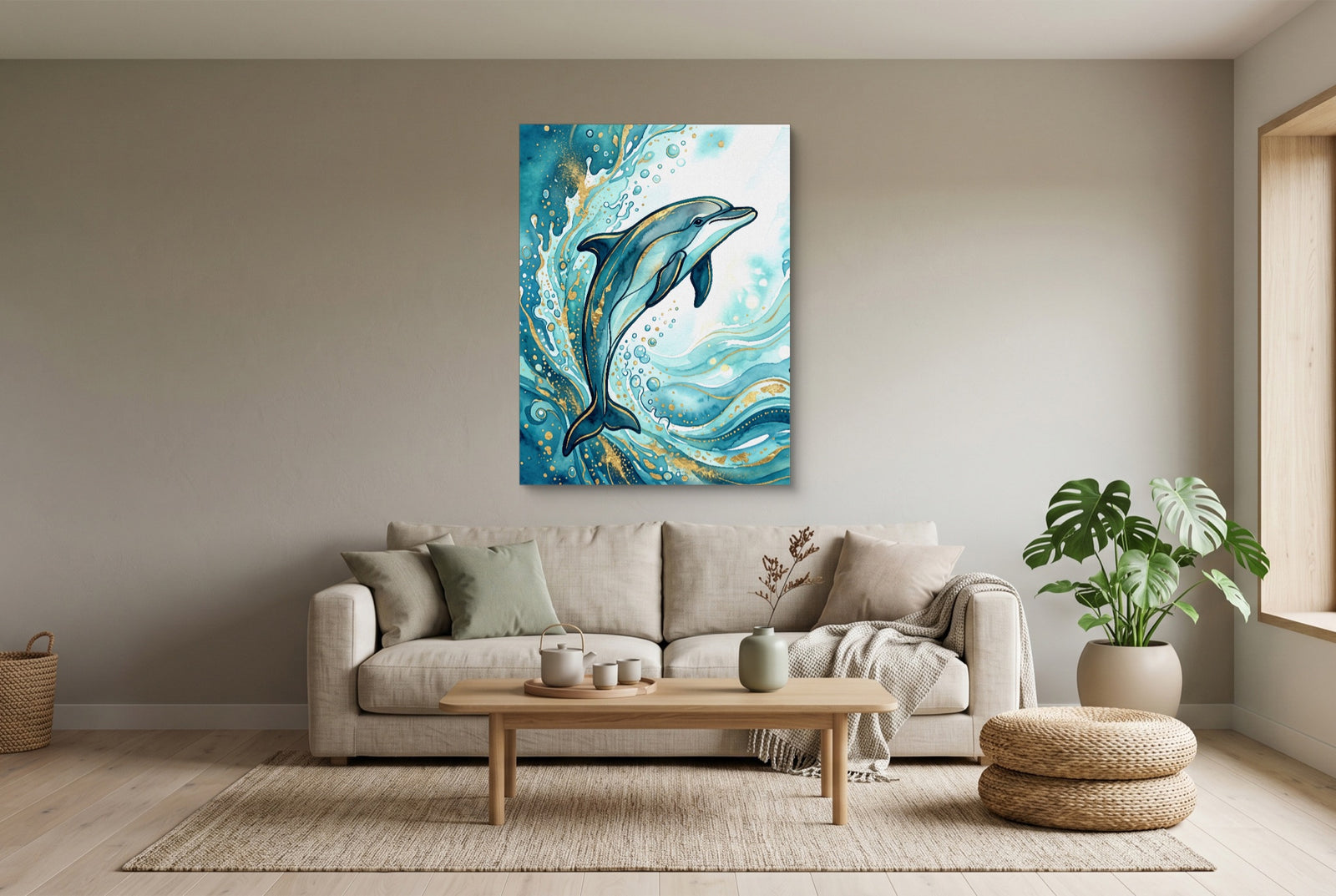 Dolphin's Aqua Flow — dolphin's aqua flow white studio framed black