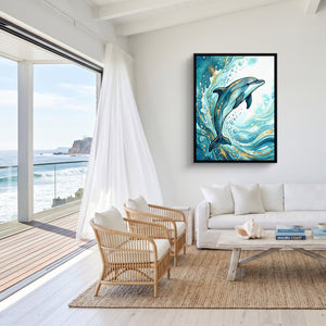 Dolphin's Aqua Flow — dolphin's aqua flow sq malibu beach 1port framed black