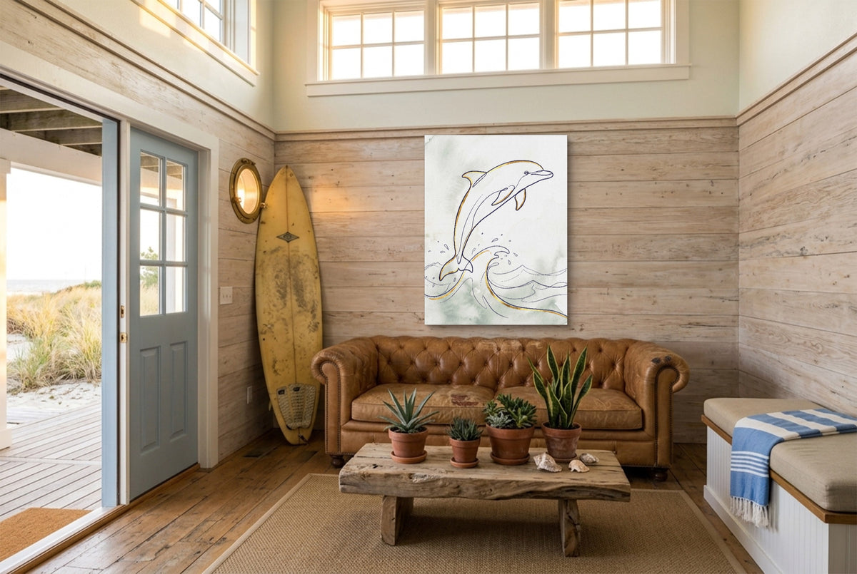 Dolphin's Ascent — dolphin's ascent living room with couch 3 1port flush print