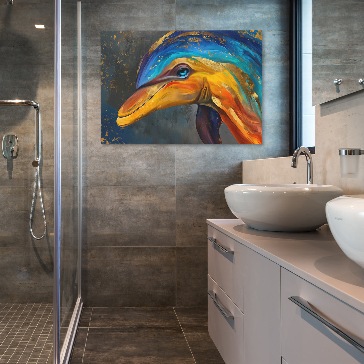 Dolphin's Golden Current - Luxury Wall Art