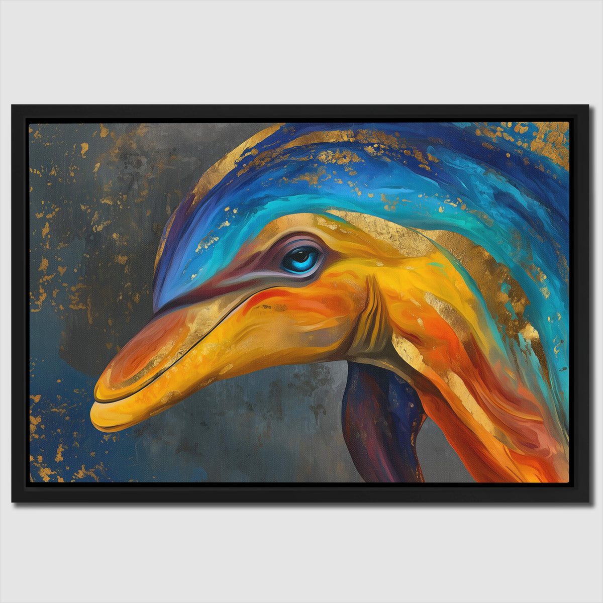 Dolphin's Golden Current - Luxury Wall Art