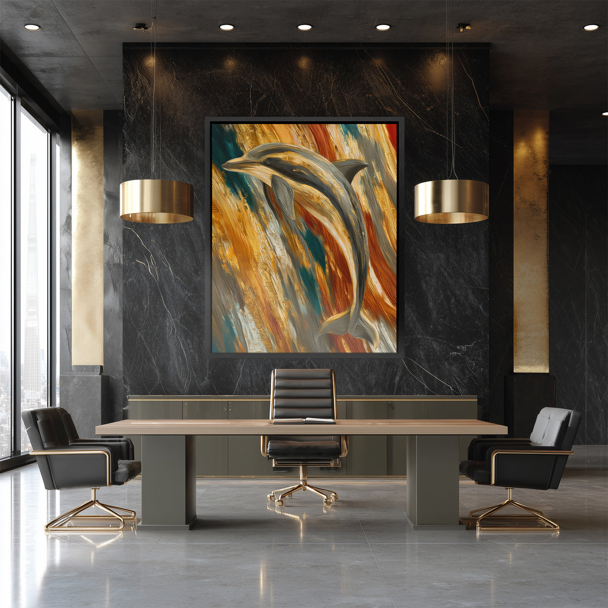 Dolphins Golden Current - Luxury Wall Art