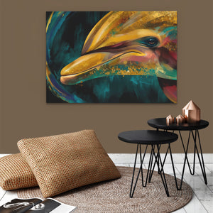 Dolphins Teal Current - Luxury Wall Art
