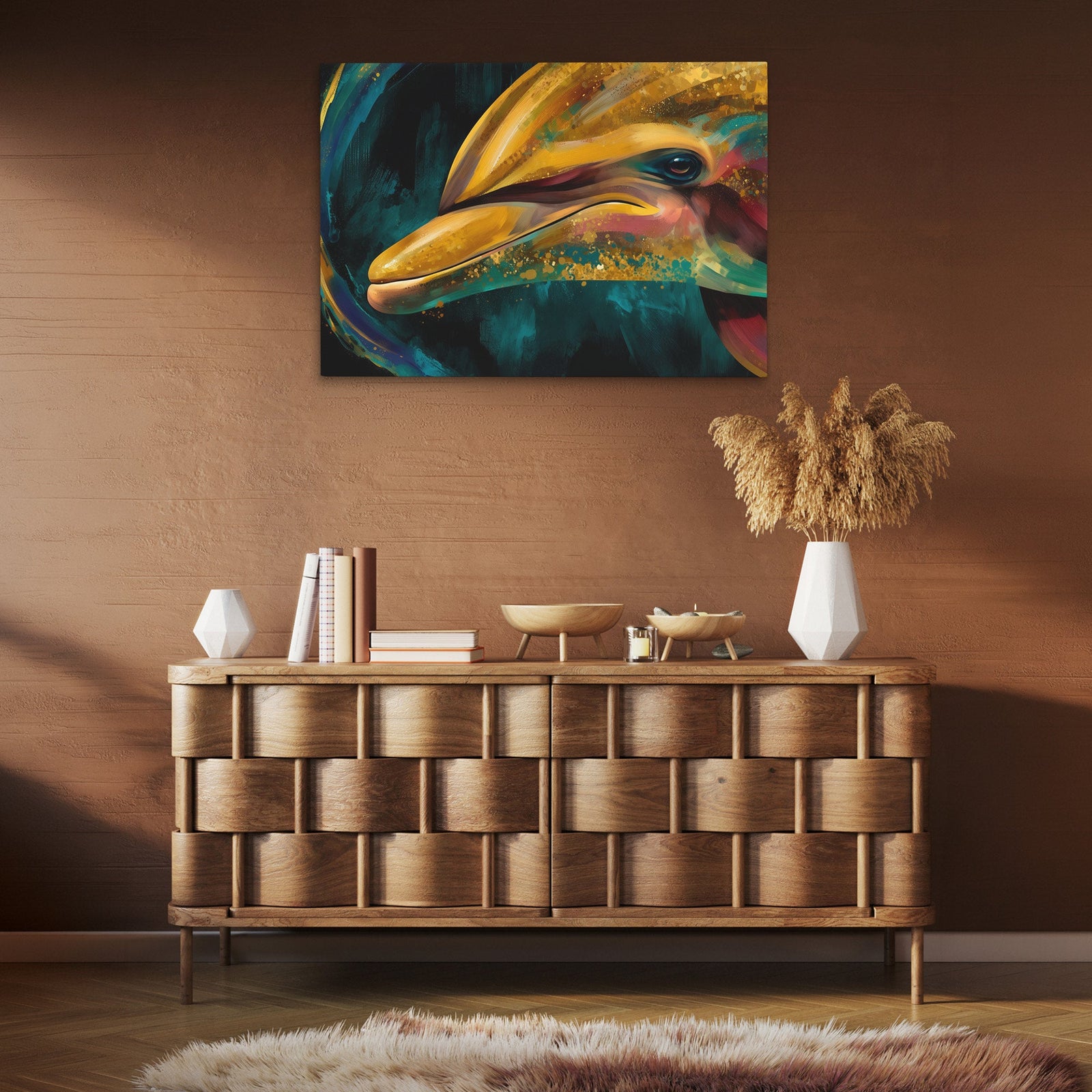 Dolphins Teal Current - Luxury Wall Art