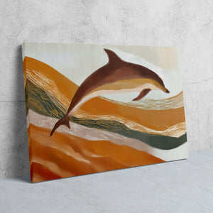 Dolphins Through Golden Waves - Luxury Wall Art