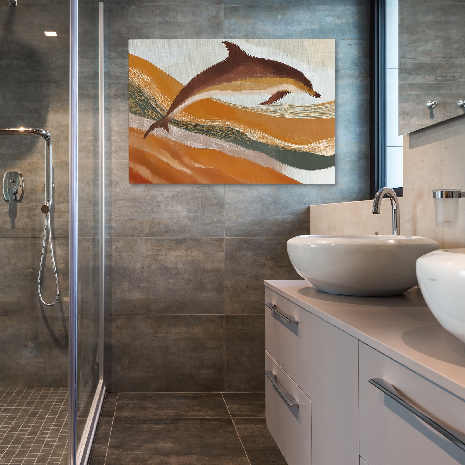 Dolphins Through Golden Waves - Luxury Wall Art