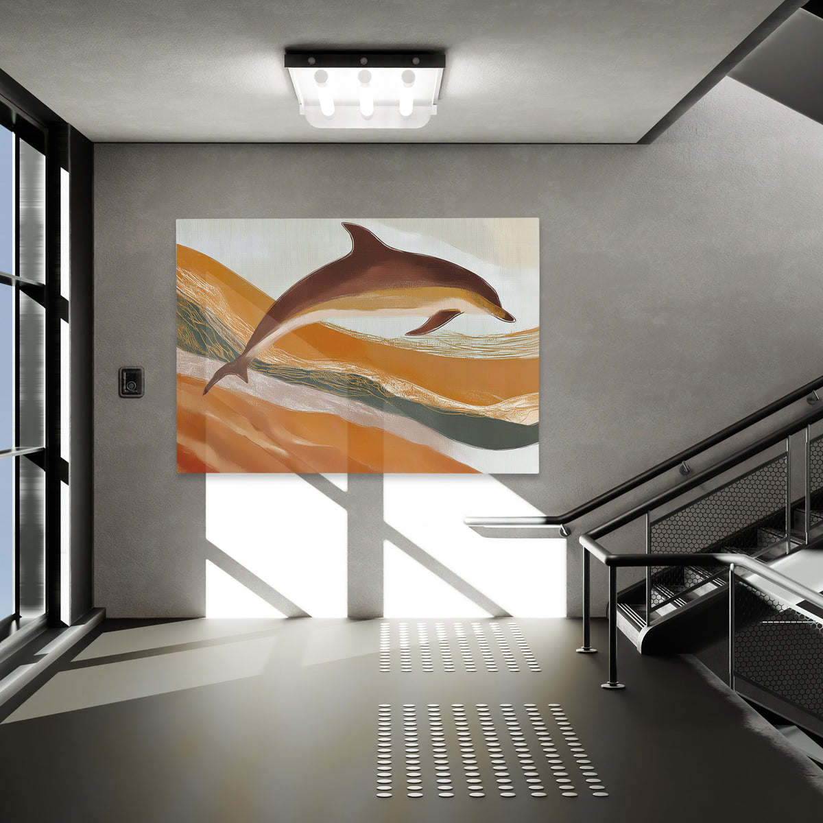 Dolphins Through Golden Waves - Luxury Wall Art