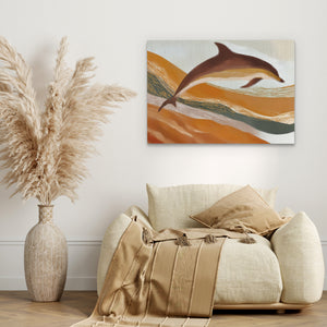Dolphins Through Golden Waves - Luxury Wall Art