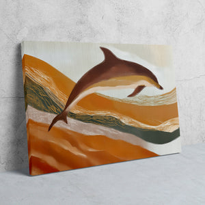 Dolphins Through Golden Waves - Luxury Wall Art
