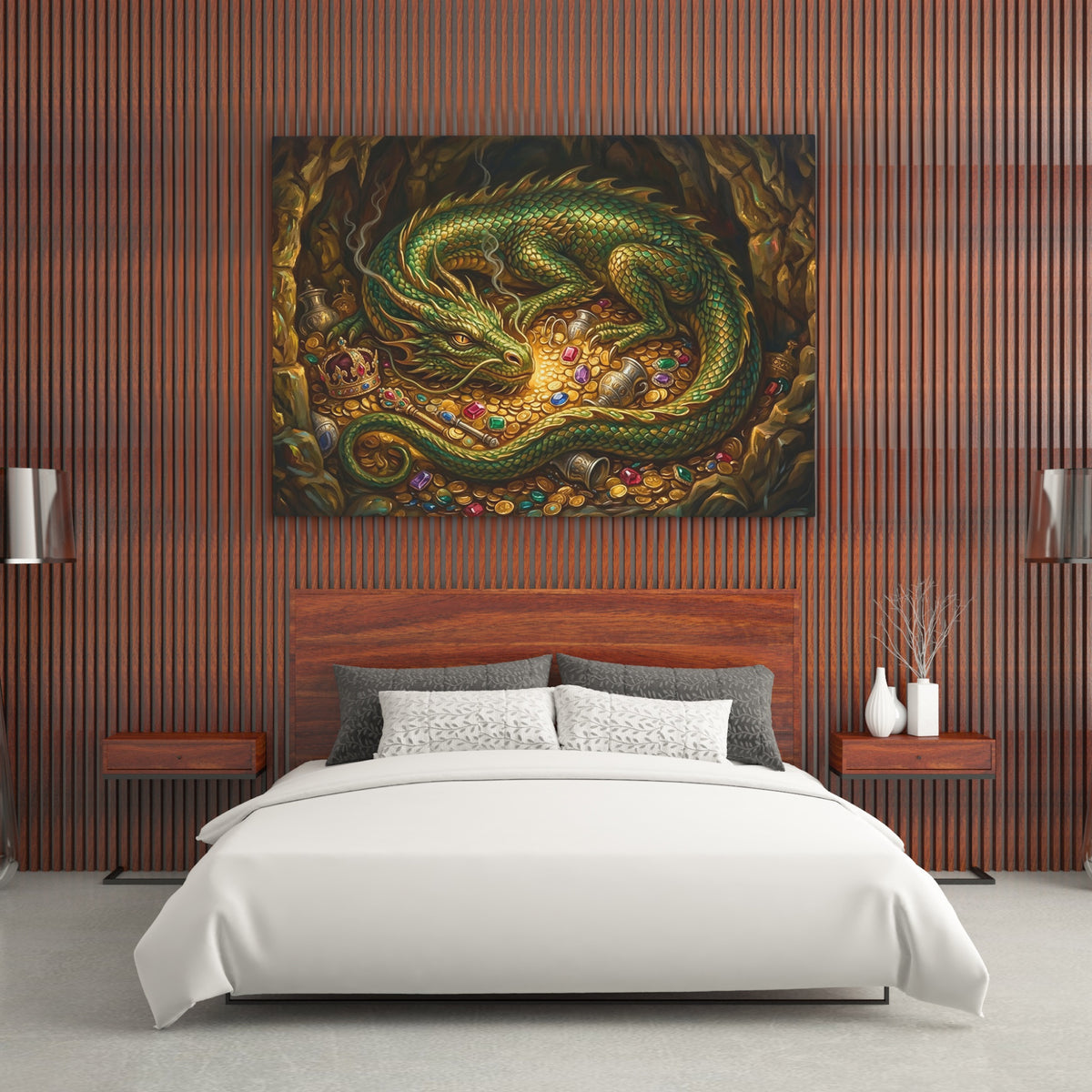 Dragon Emerald Hoard — Dragon Emerald Hoard Wood Bedroom   Landscape 206