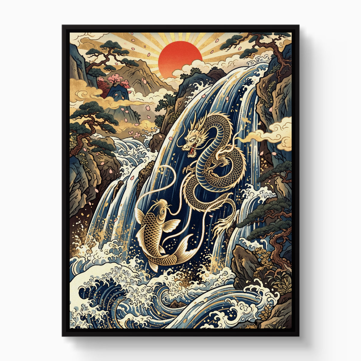 Dragon Koi Ascent — dragon koi ascent white studio framed black