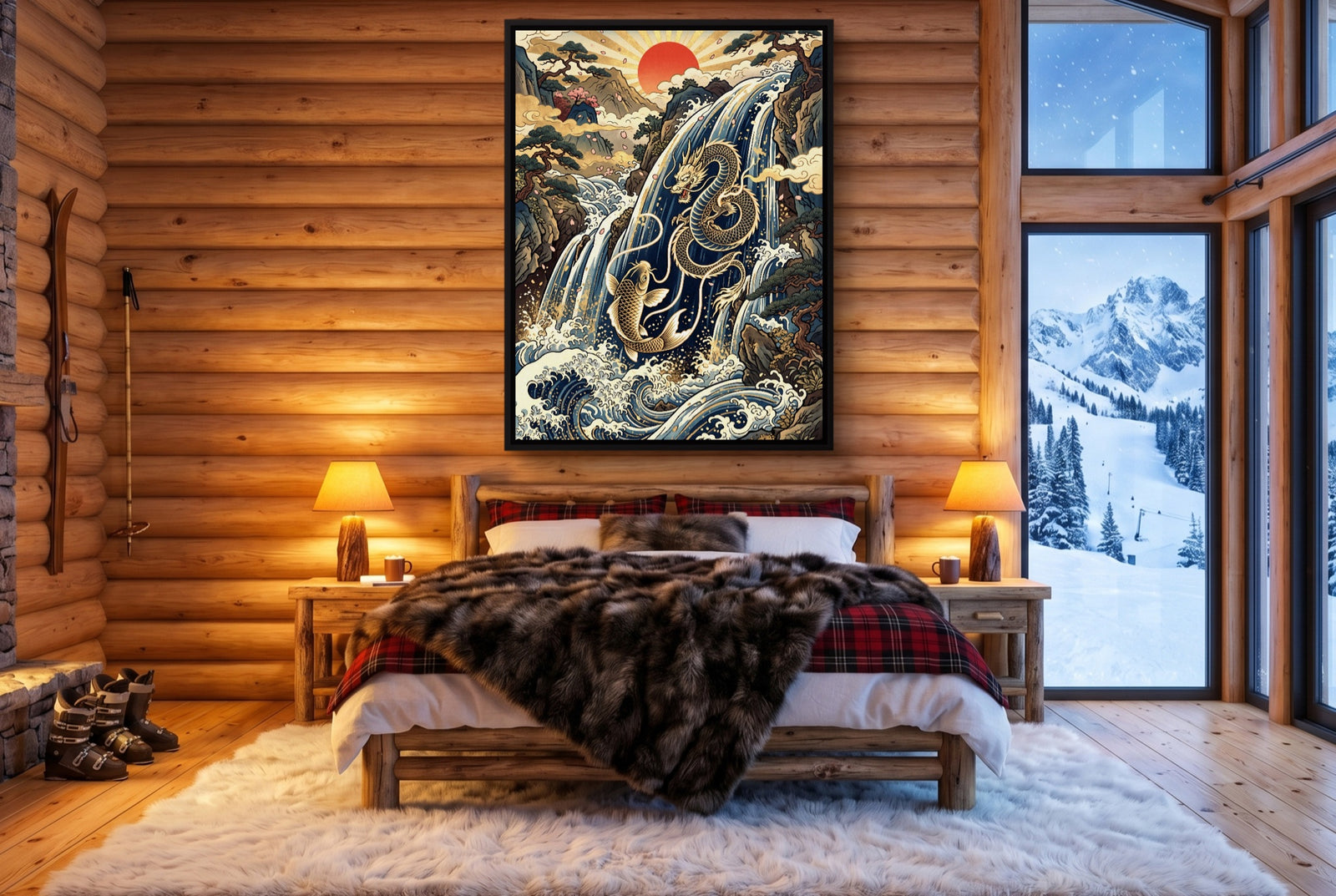 Dragon Koi Ascent — dragon koi ascent white studio framed black