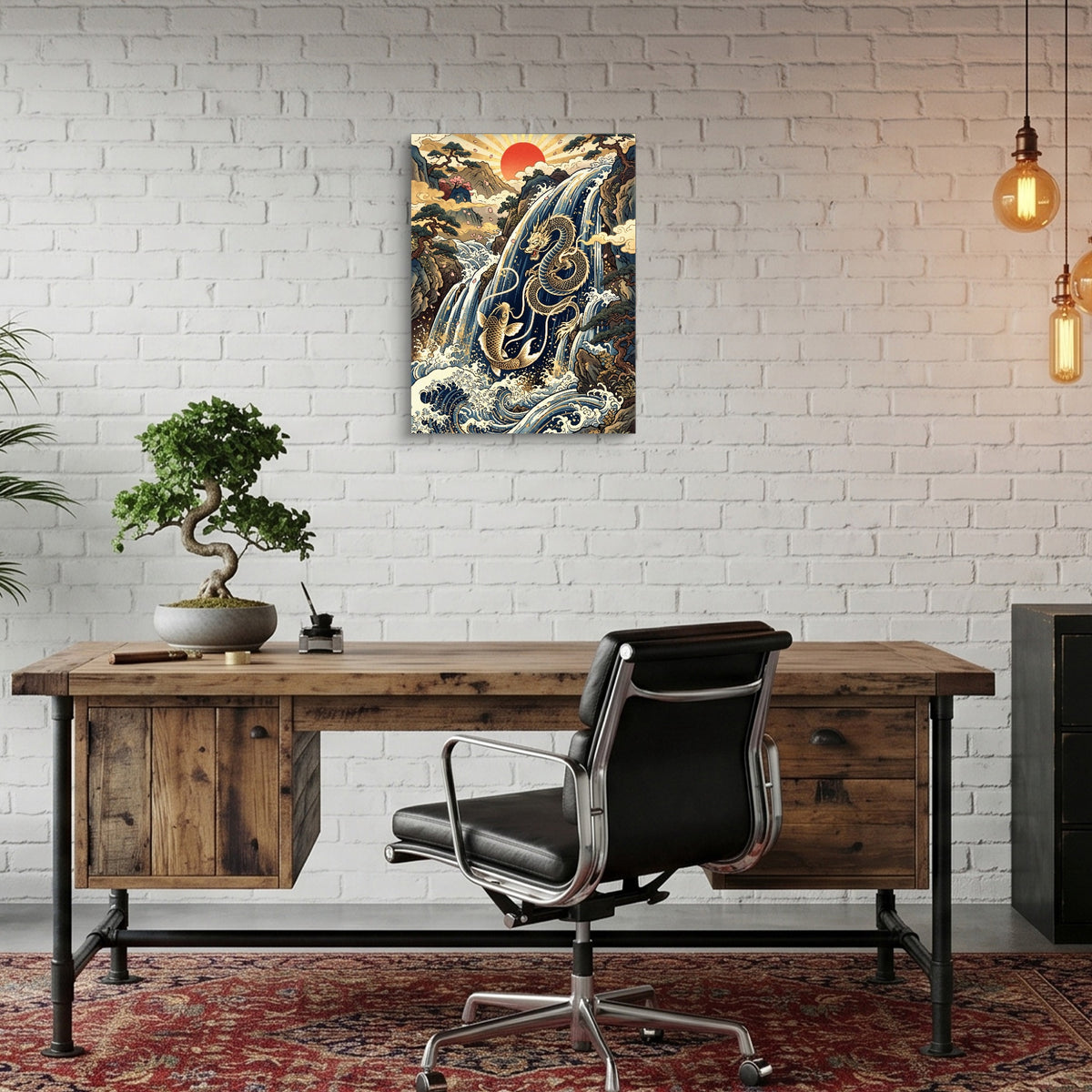 Dragon Koi Ascent — dragon koi ascent sq bonsai office 1port flush print