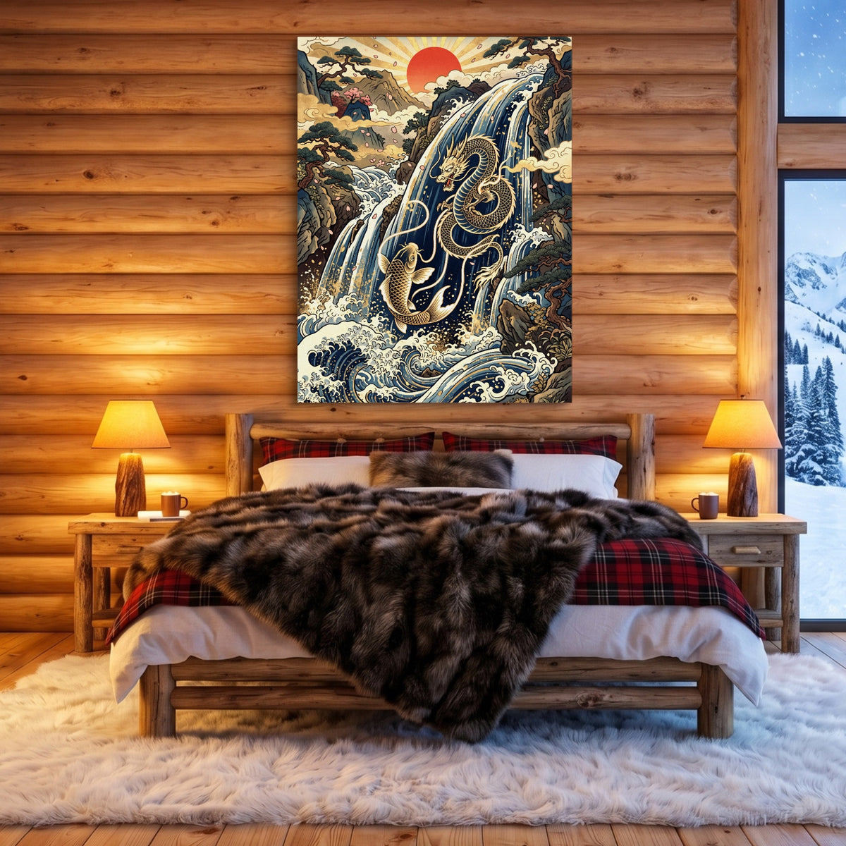 Dragon Koi Ascent — dragon koi ascent sq cozy cabin 1port flush print