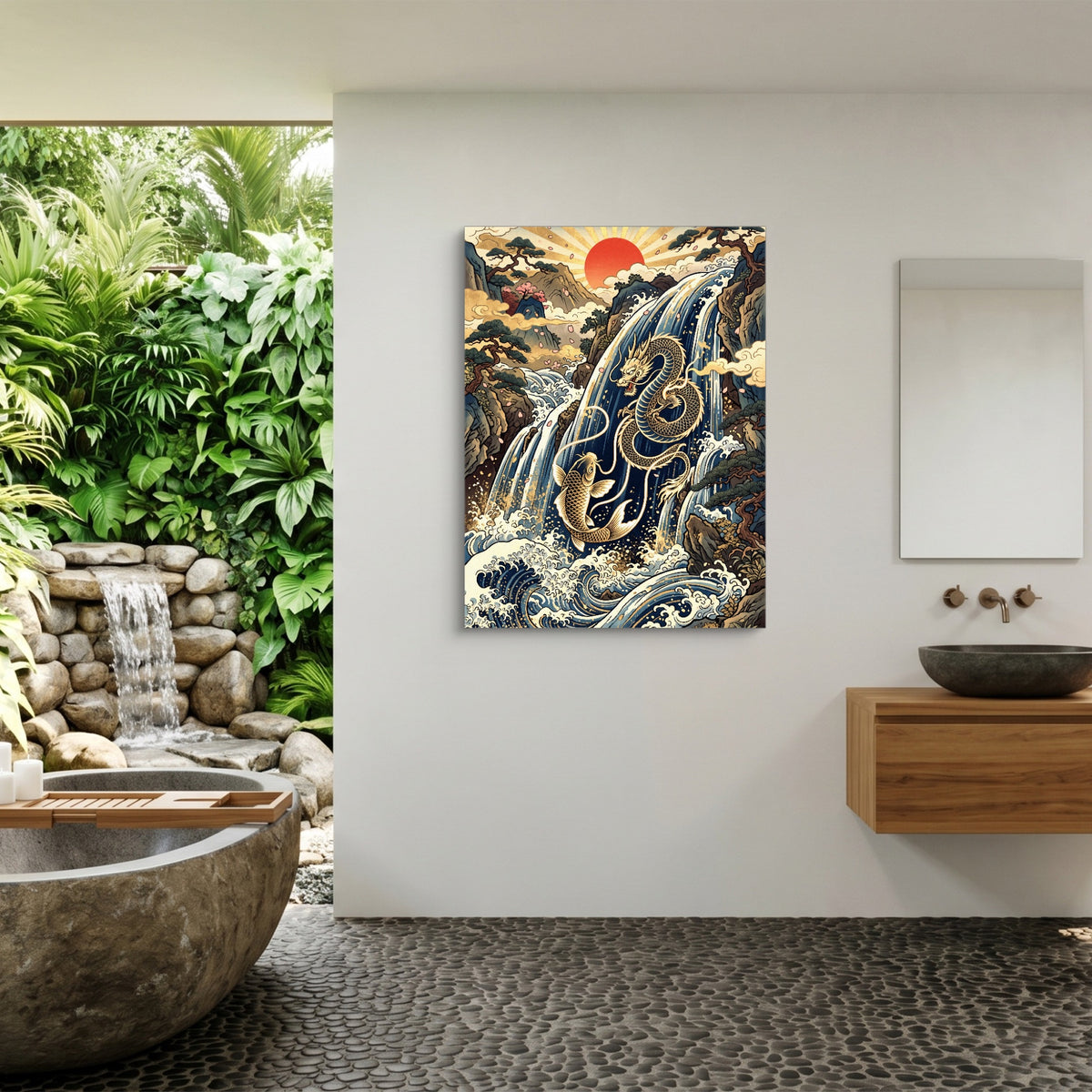 Dragon Koi Ascent — dragon koi ascent sq outdoor bathroom 1port flush print
