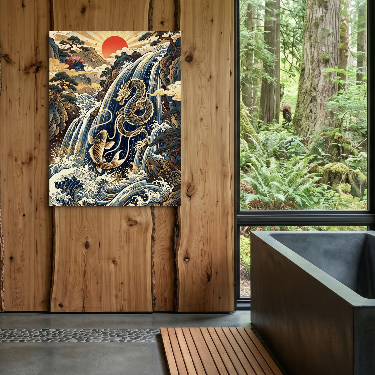 Dragon Koi Ascent — dragon koi ascent sq outdoor bathroom log 1port flush print
