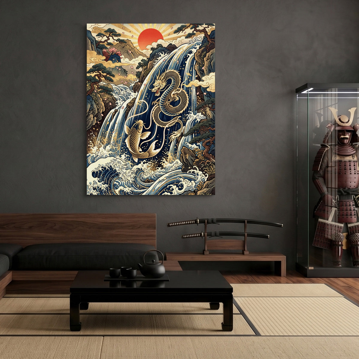 Dragon Koi Ascent — dragon koi ascent sq samurai den 1port flush print