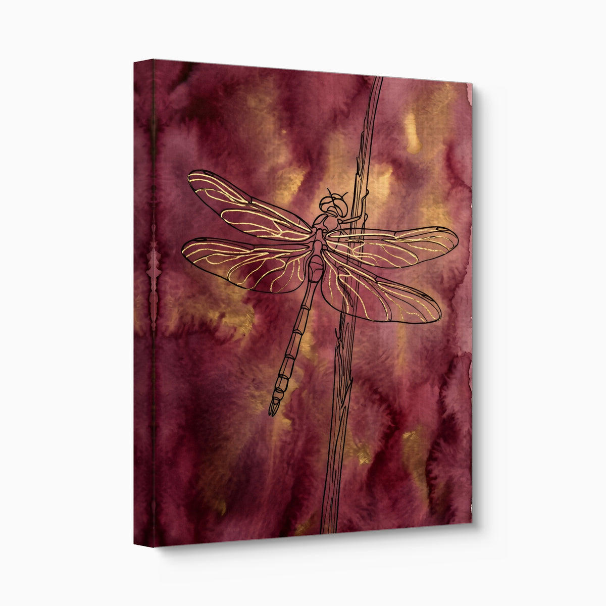 Dragonfly Crimson Gold — dragonfly crimson gold angled flush print