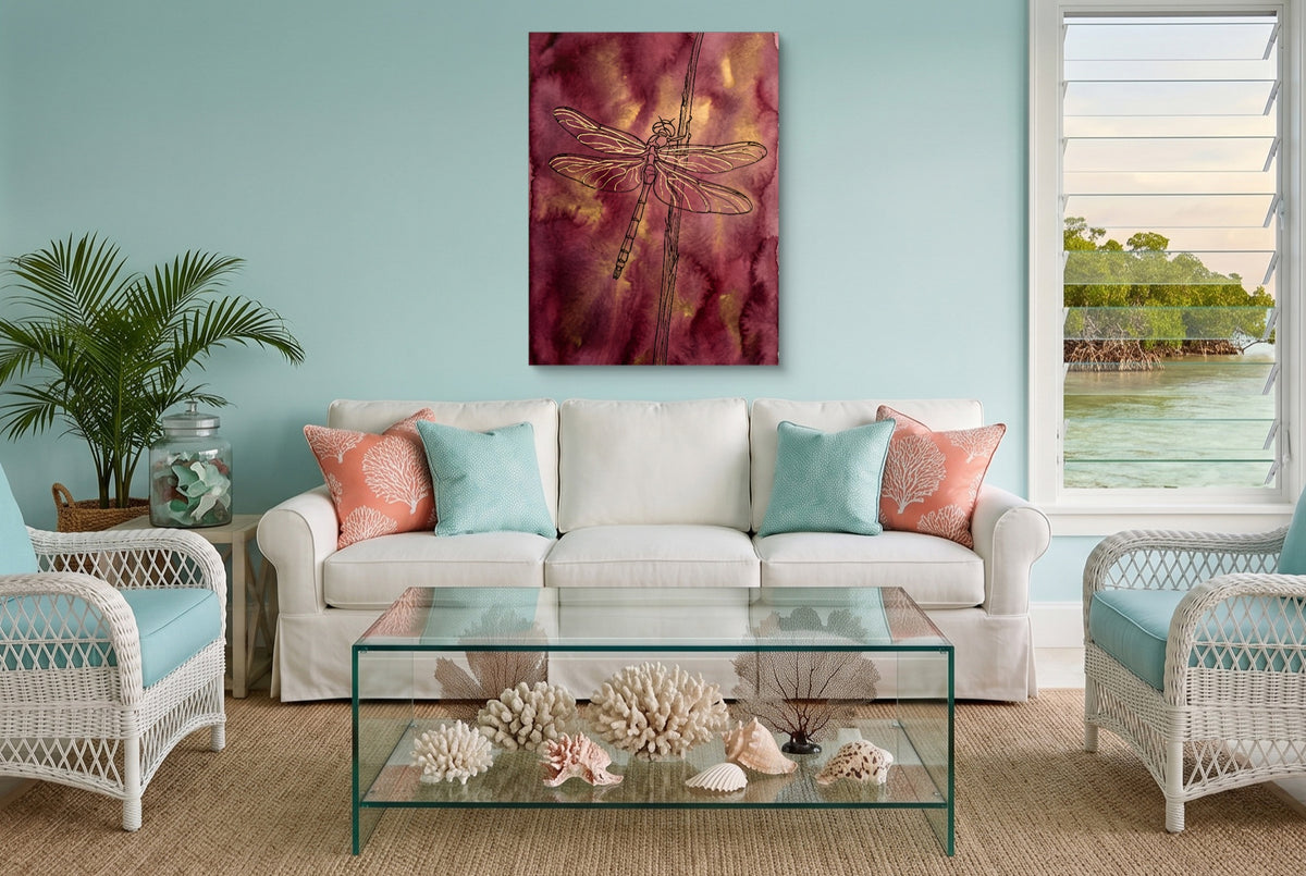 Dragonfly Crimson Gold — dragonfly crimson gold living room with furniture 1port flush print