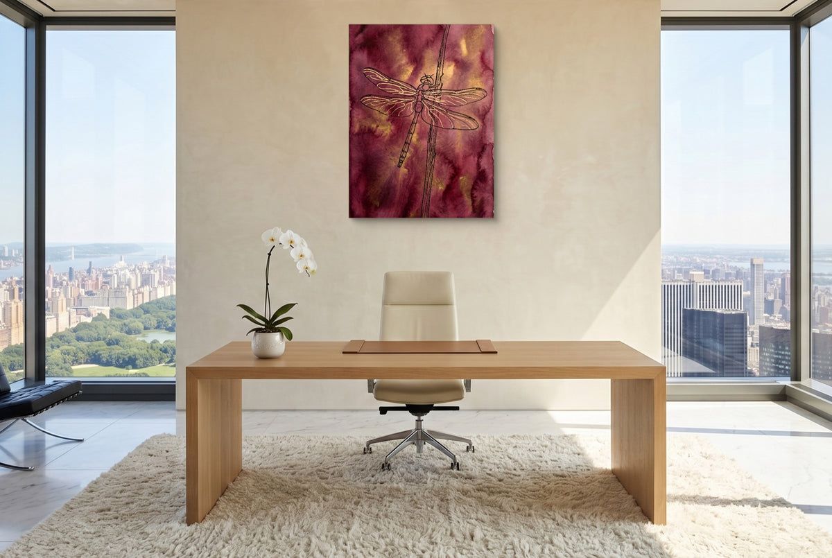 Dragonfly Crimson Gold — dragonfly crimson gold office with city view 5 1port flush print