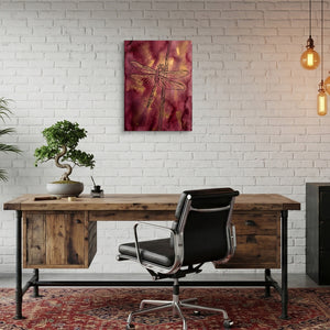 Dragonfly Crimson Gold — dragonfly crimson gold sq bonsai office 1port flush print