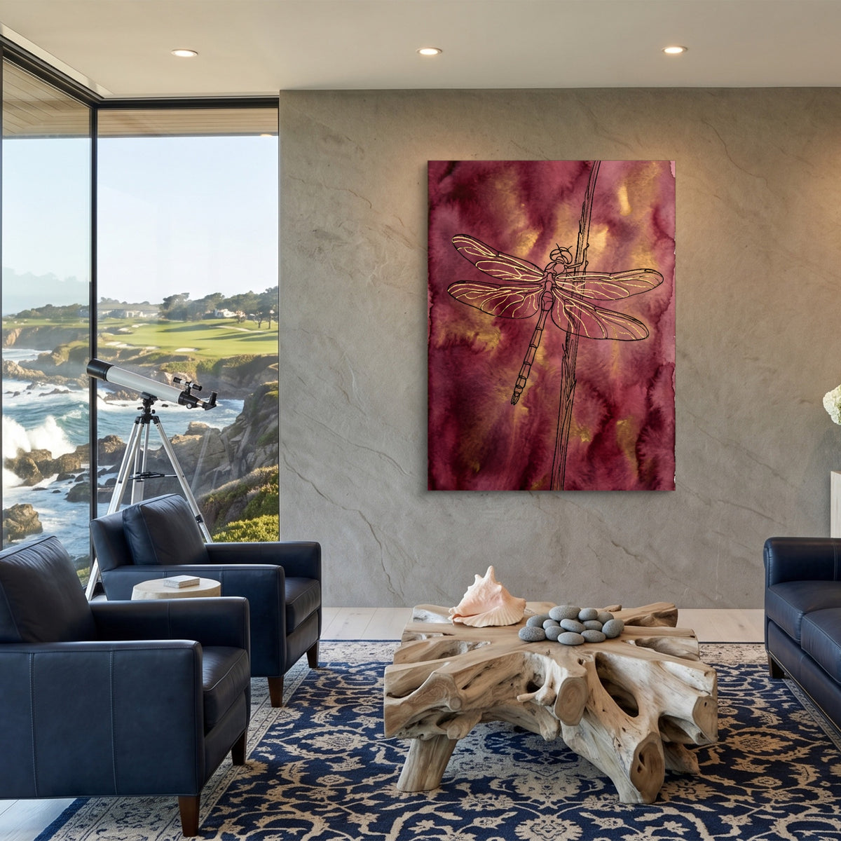 Dragonfly Crimson Gold — dragonfly crimson gold sq coastal views 1port flush print