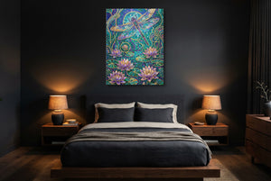 Dragonfly Golden Mosaic — dragonfly golden mosaic bedroom with dark walls 1port flush print