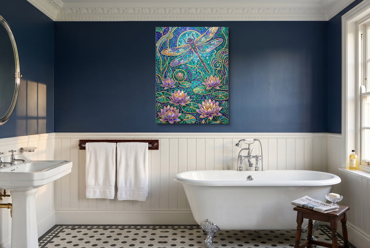 Dragonfly Golden Mosaic — dragonfly golden mosaic small bathroom interior 2 1port flush print