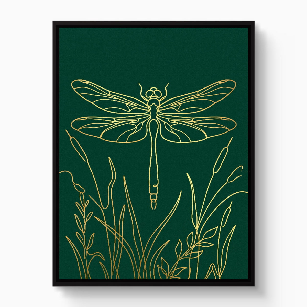 Dragonfly Golden Reeds — dragonfly golden reeds white studio framed black
