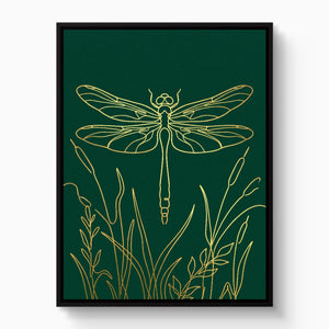 Dragonfly Golden Reeds — dragonfly golden reeds white studio framed black