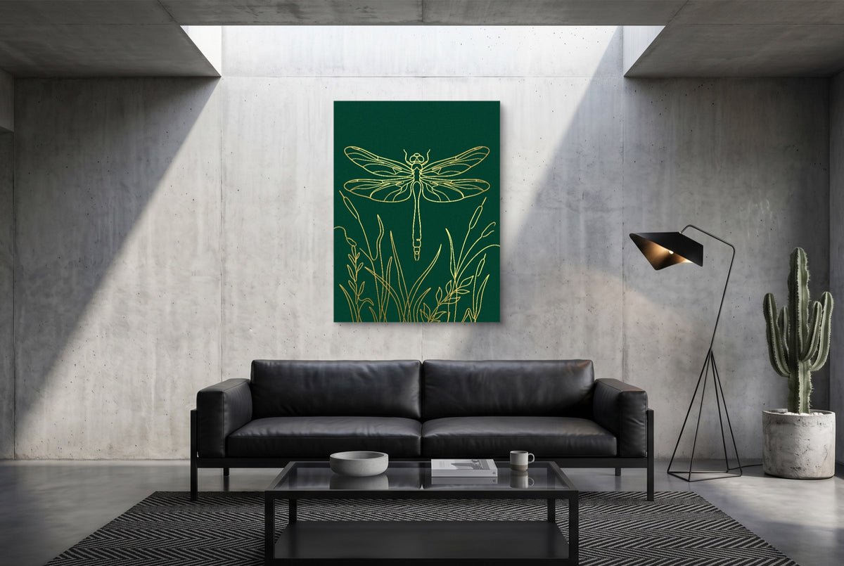 Dragonfly Golden Reeds — dragonfly golden reeds modern minimalist living room 1port flush print