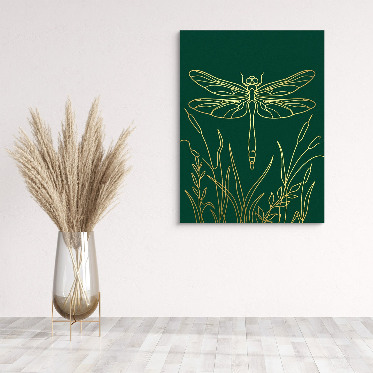 Dragonfly Golden Reeds — dragonfly golden reeds sq wall plant 1port flush print