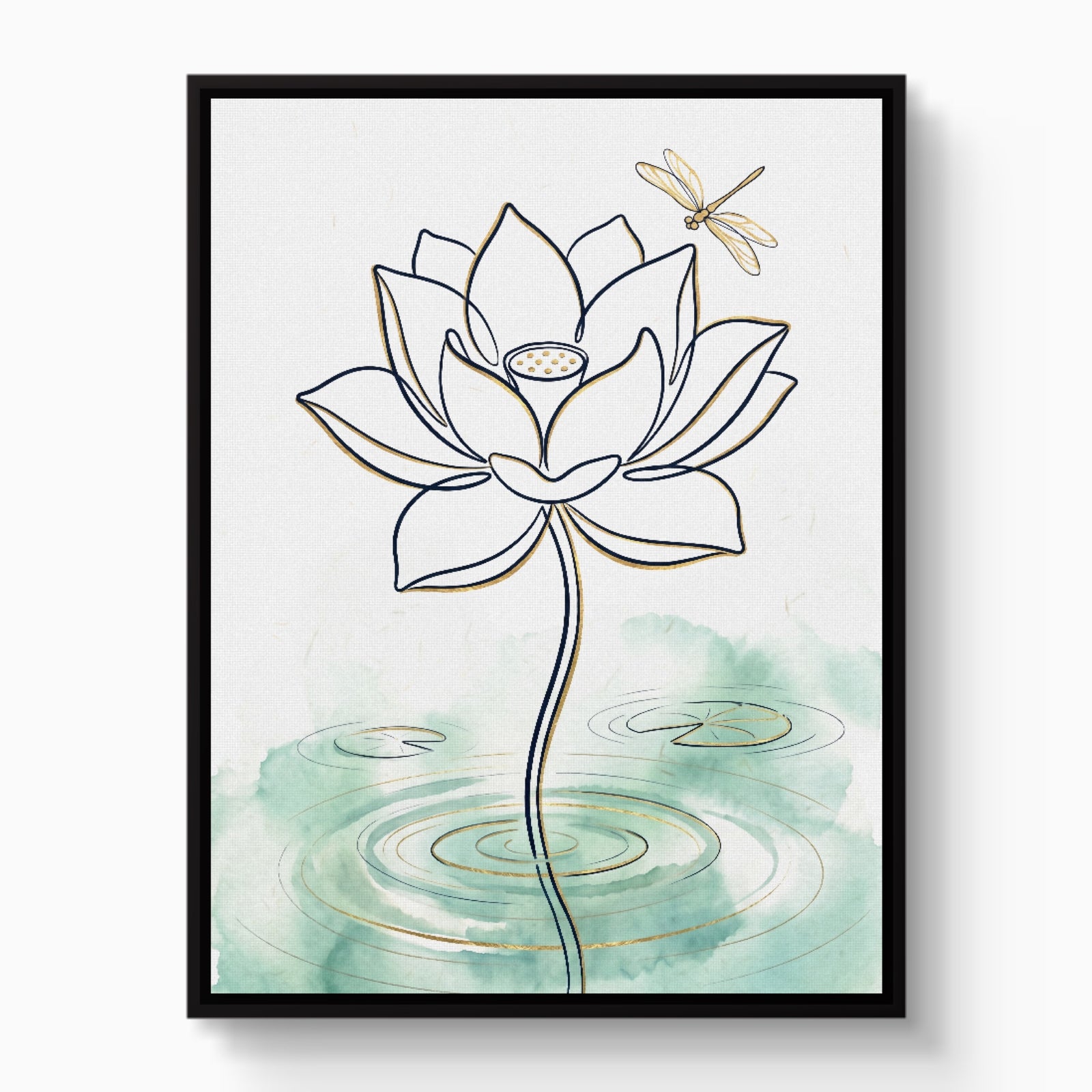Dragonfly Lotus Water — dragonfly lotus water white studio framed black