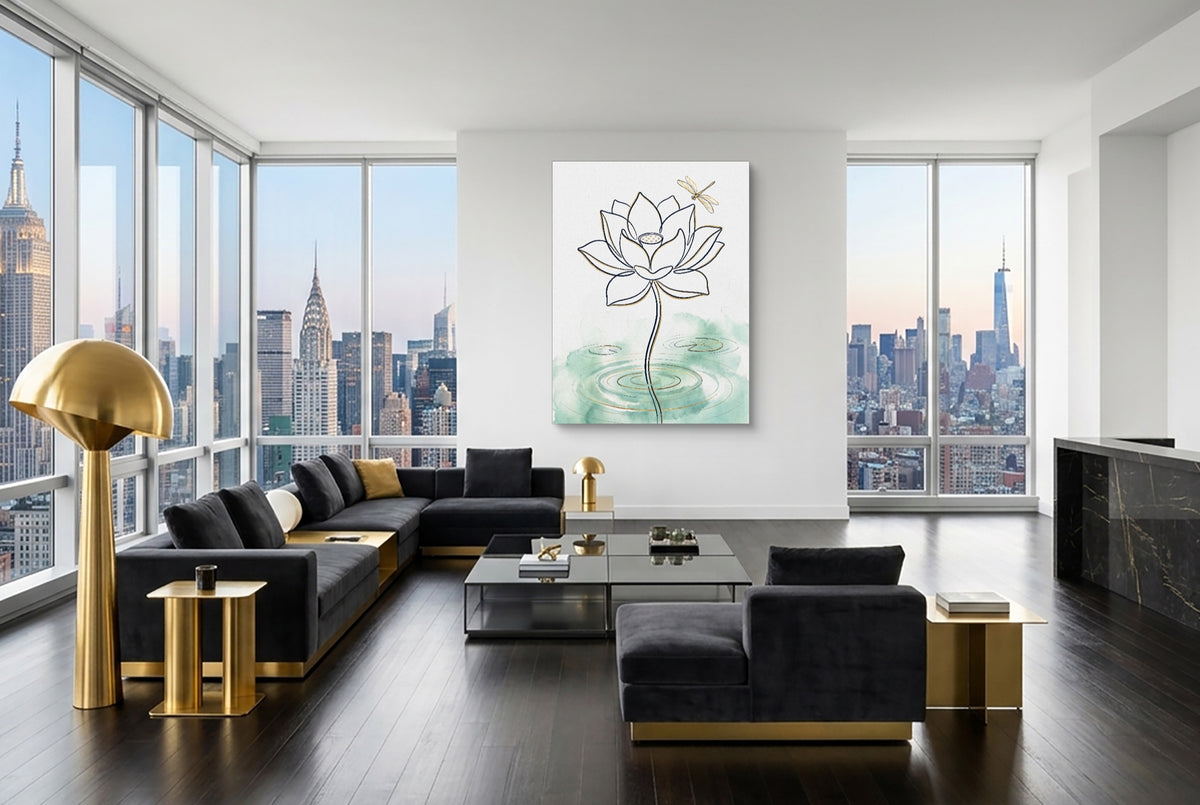 Dragonfly Lotus Water — dragonfly lotus water modern living room interior 4 1port flush print