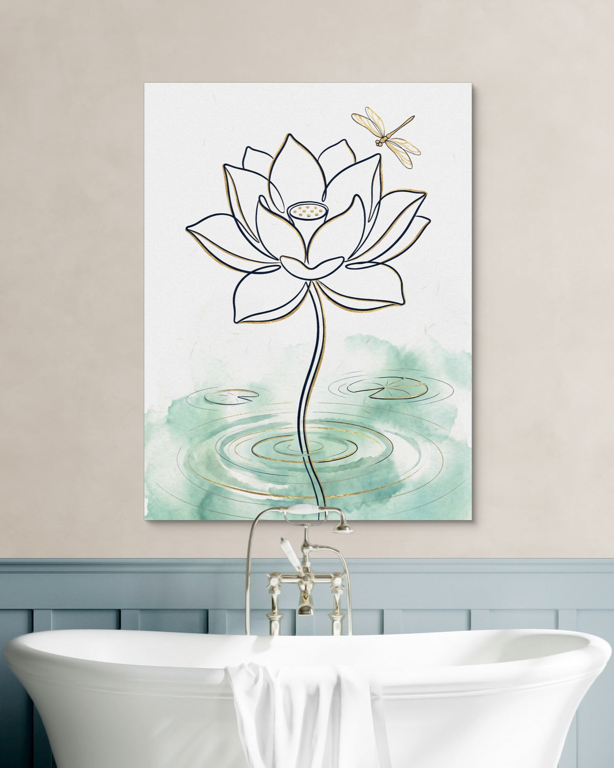 Dragonfly Lotus Water — dragonfly lotus water psd white wall green bath 1port flush print