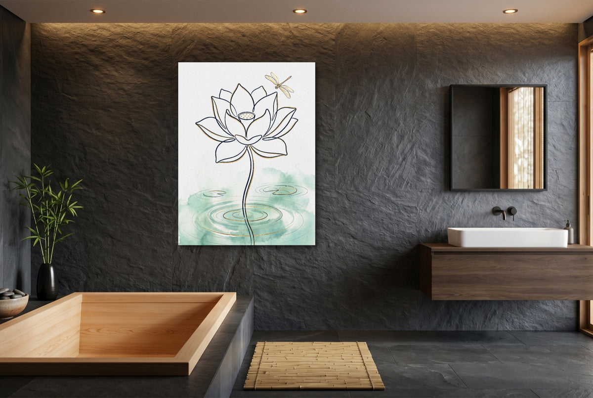 Dragonfly Lotus Water — dragonfly lotus water small bathroom interior 1port flush print