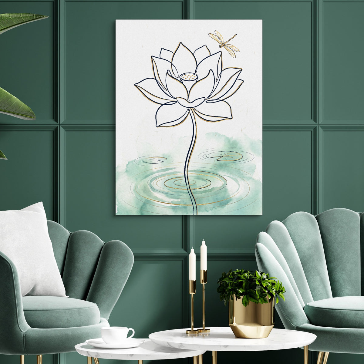 Dragonfly Lotus Water — dragonfly lotus water sq green luxury rom 1port flush print