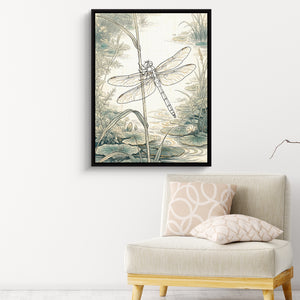 Dragonfly Pond Serene — dragonfly pond serene sq pink chair wall 1port framed black