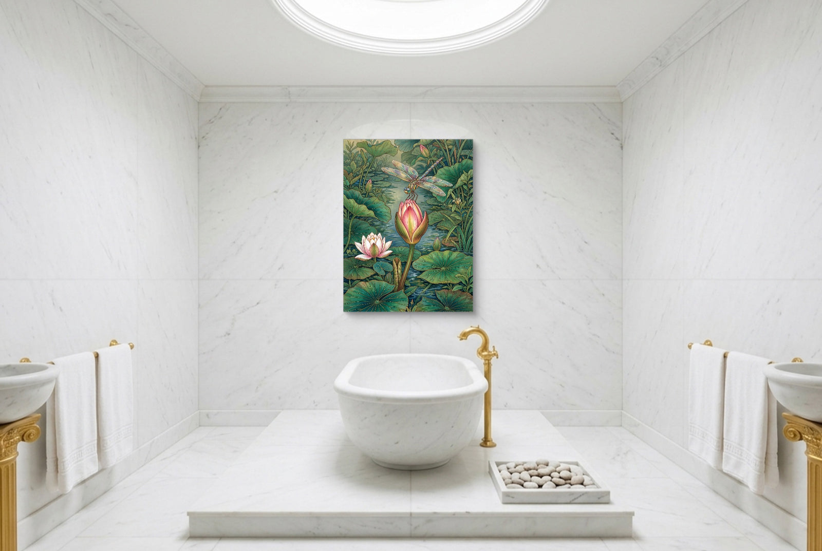 Dragonfly Water Lily — dragonfly water lily white studio framed black