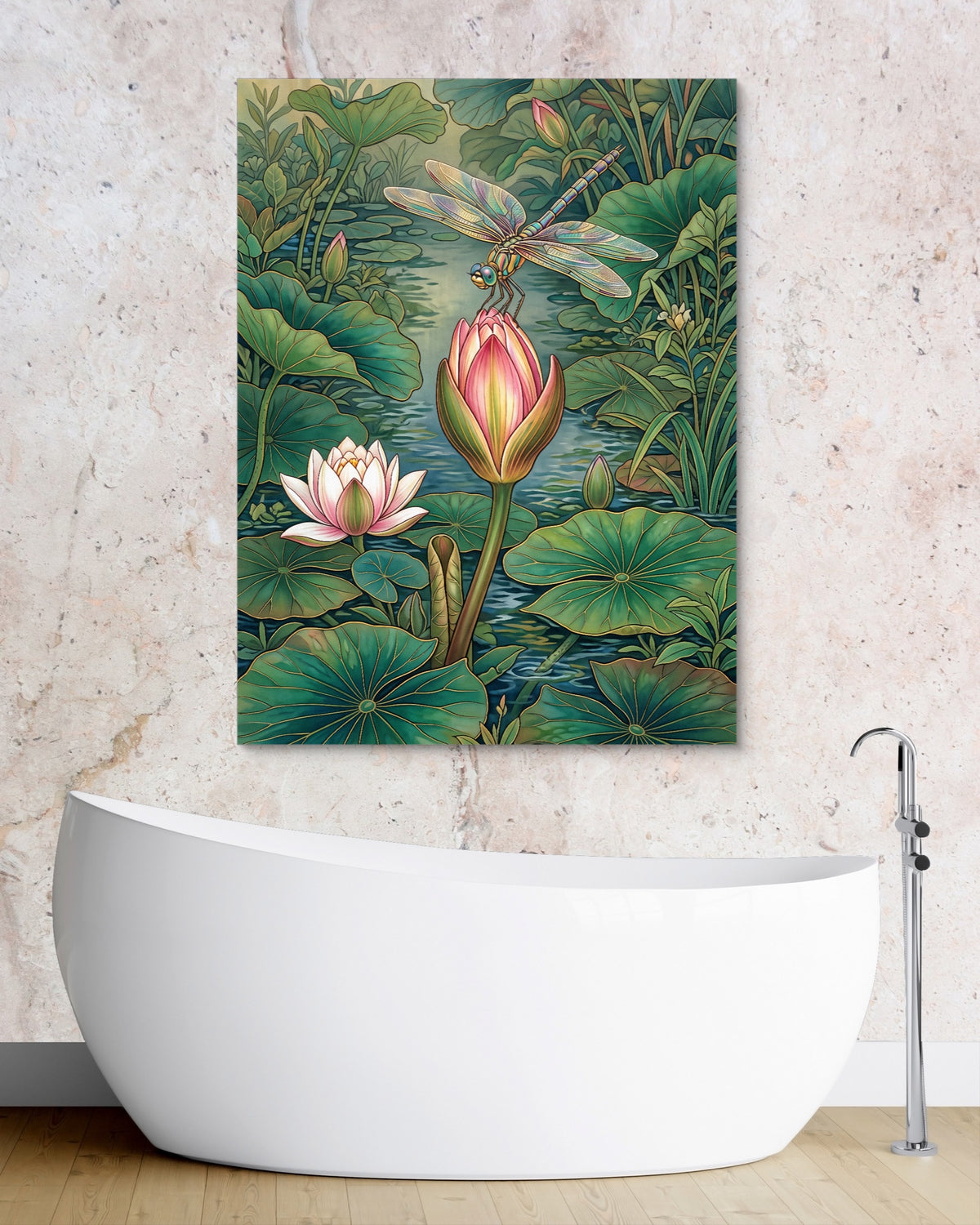 Dragonfly Water Lily — dragonfly water lily psd granite bathroom 1port flush print