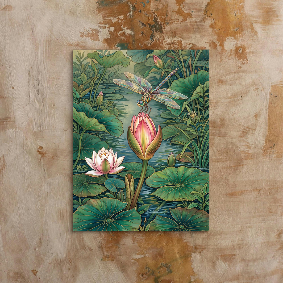 Dragonfly Water Lily — dragonfly water lily sq bed 1 clay beige 1port flush print