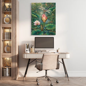 Dragonfly Water Lily — dragonfly water lily sq beige office 1port flush print
