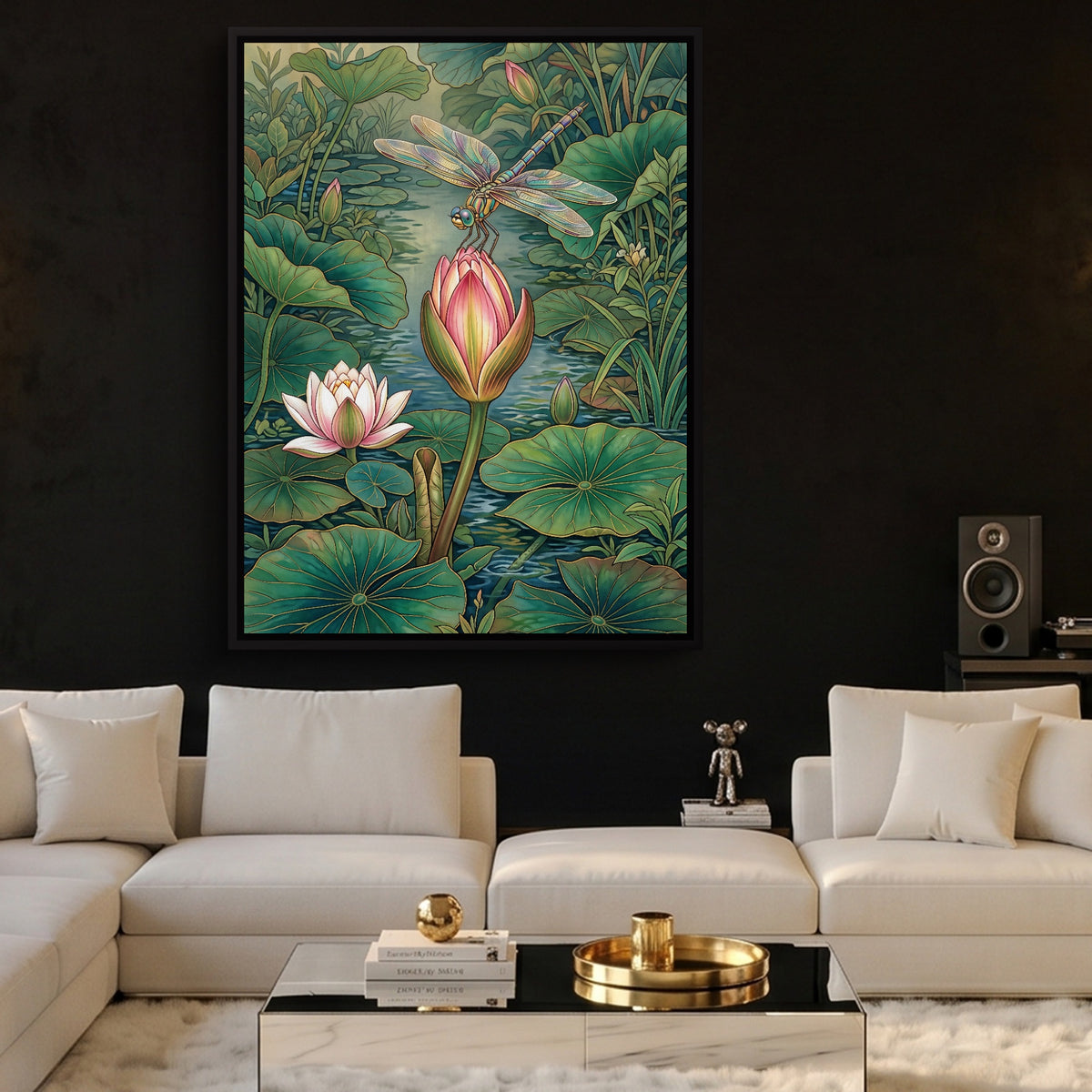 Dragonfly Water Lily — dragonfly water lily sq hype beast 1port framed black
