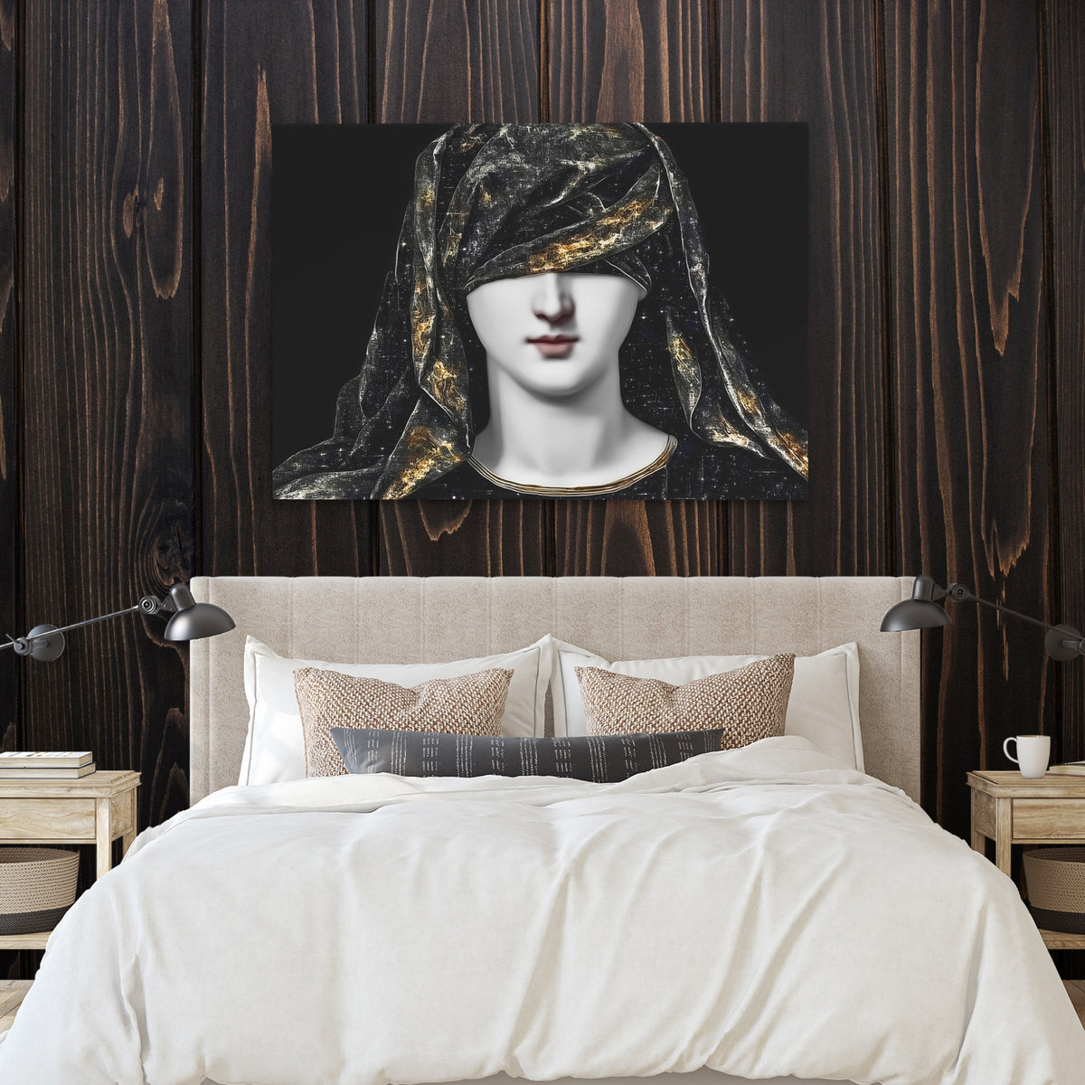 Draped Woman Mystique — Draped Woman Mystique Bedroom with Wood Walls 36