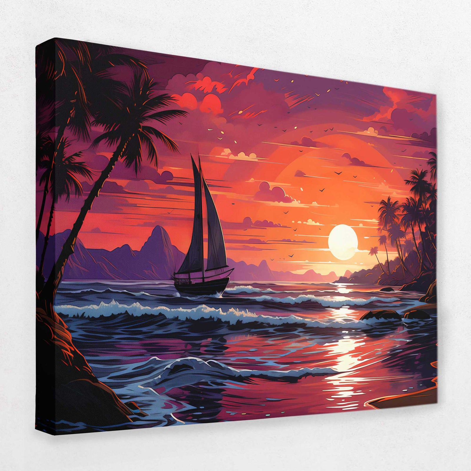 Dream Wave Sunset - Boat Canvas Wall Art